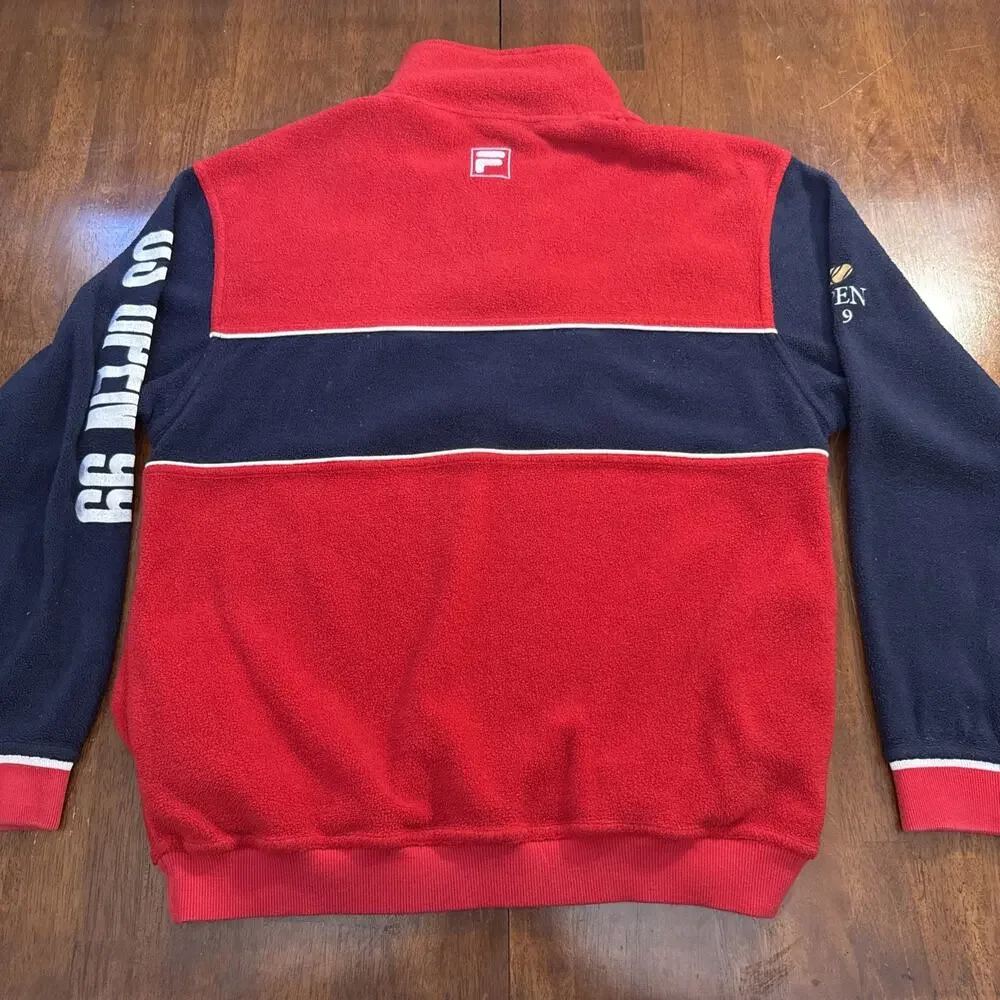 FILA US Open 1999 Red/Blue‎ Fleece 1/4 Zip Sweeater Medium Vintage Tennis